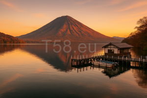 Chuzenji-tó a Nantai-heggyel naplementében