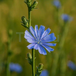 Mezei katáng virág közelről, zöld háttér előtt