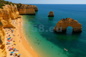 Algarve egyik híres sziklás tengerpartja, természetes boltívvel és kristálytiszta vízzel